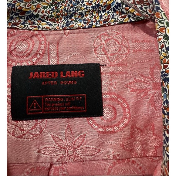 Jared Lang Premium Men's Pink Cotton Floral Flip Cuff Slim Fit Button-Up Large - Picture 4 of 5